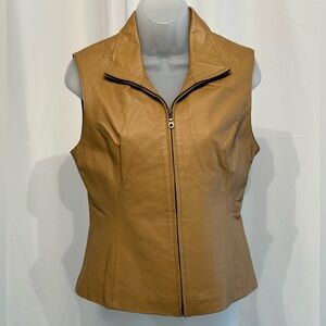 Mark Alan Vintage Women's Full Zipper Tan Leather Vest Small NWT